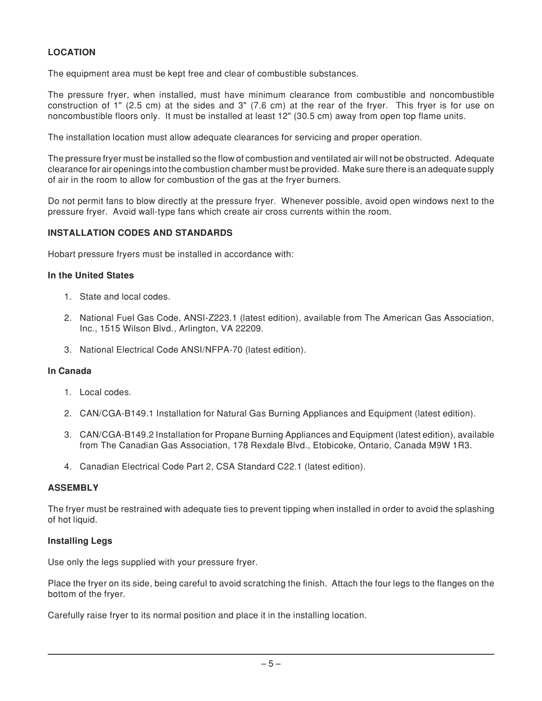 Hobart HPGF15 manual Location, Installation Codes and Standards, Assembly 