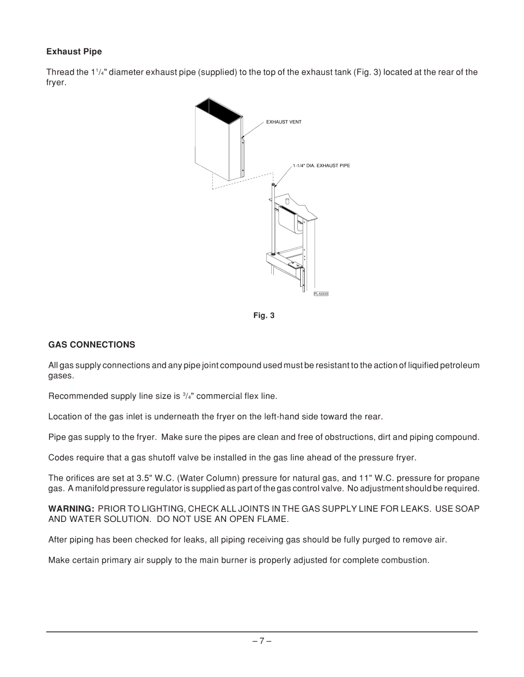 Hobart HPGF15 manual Exhaust Pipe, GAS Connections 