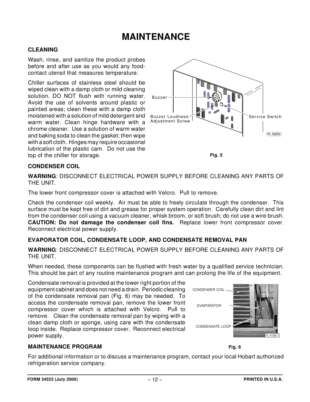 Hobart HQC45, ML-124061 manual Cleaning, Condenser Coil, Maintenance Program 