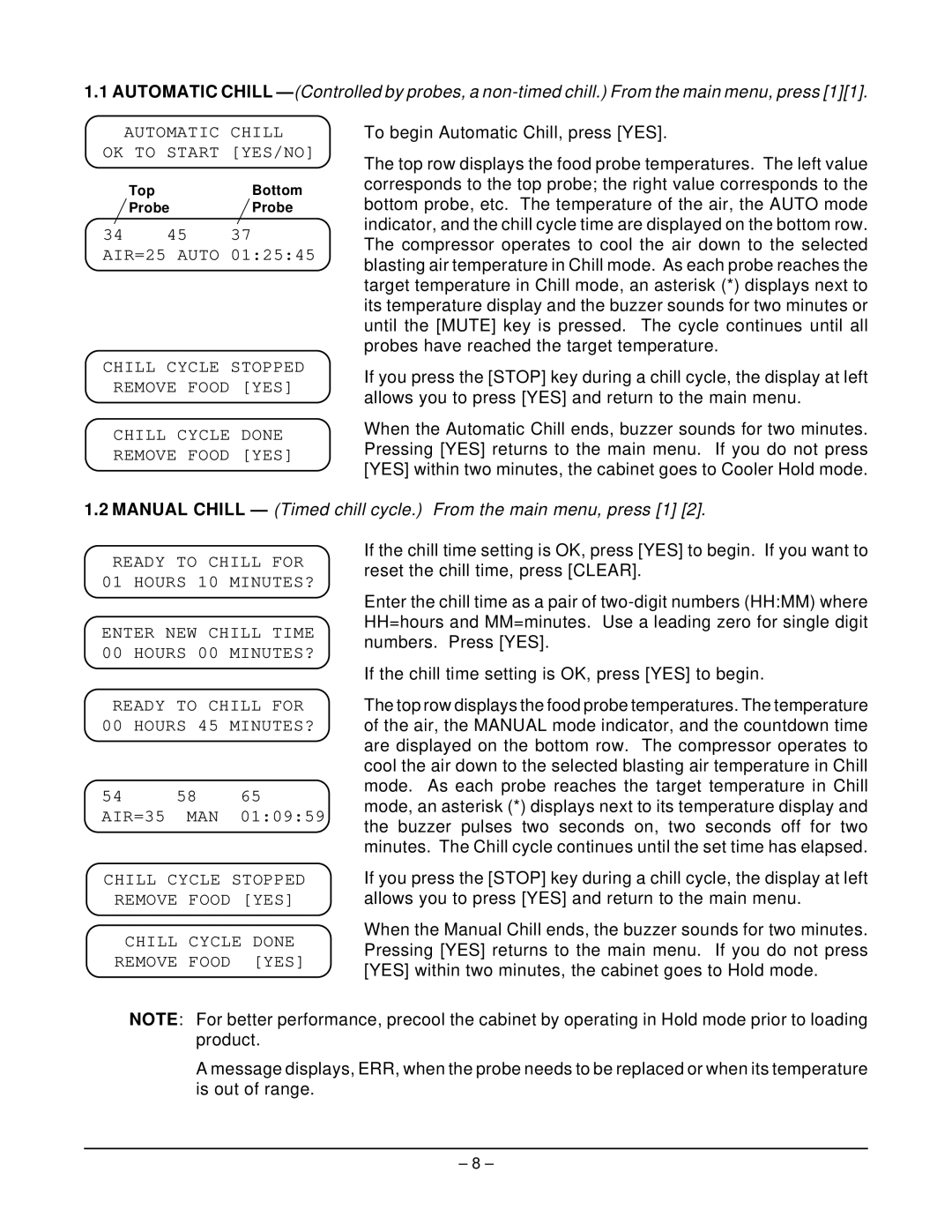 Hobart HQC45, ML-124061 manual Manual Chill Timed chill cycle. From the main menu, press 1 