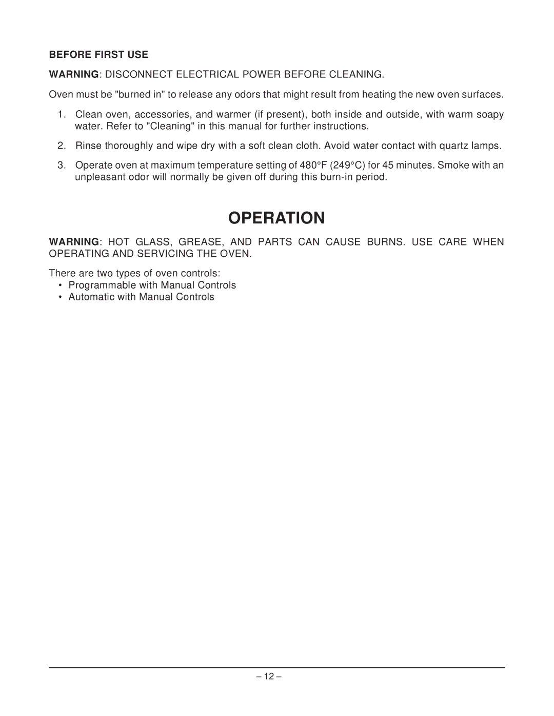 Hobart HR5 manual Operation, Before First USE 