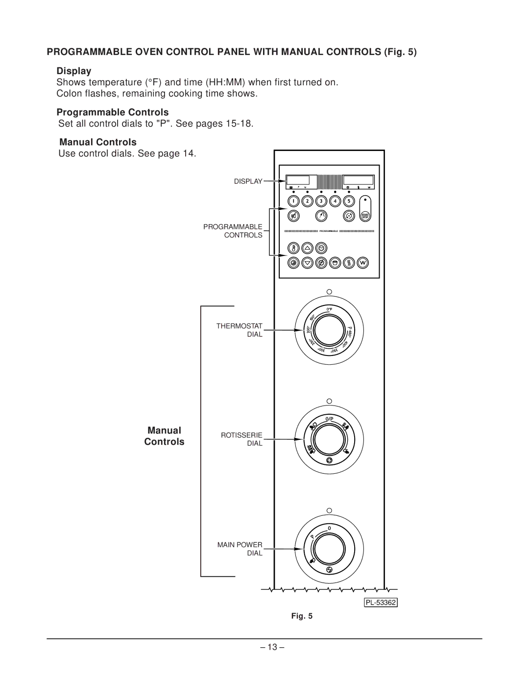 Hobart HR5 manual Programmable Controls, Manual Controls 