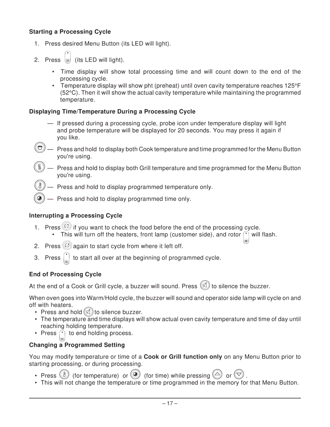 Hobart HR5 Starting a Processing Cycle, Displaying Time/Temperature During a Processing Cycle, End of Processing Cycle 