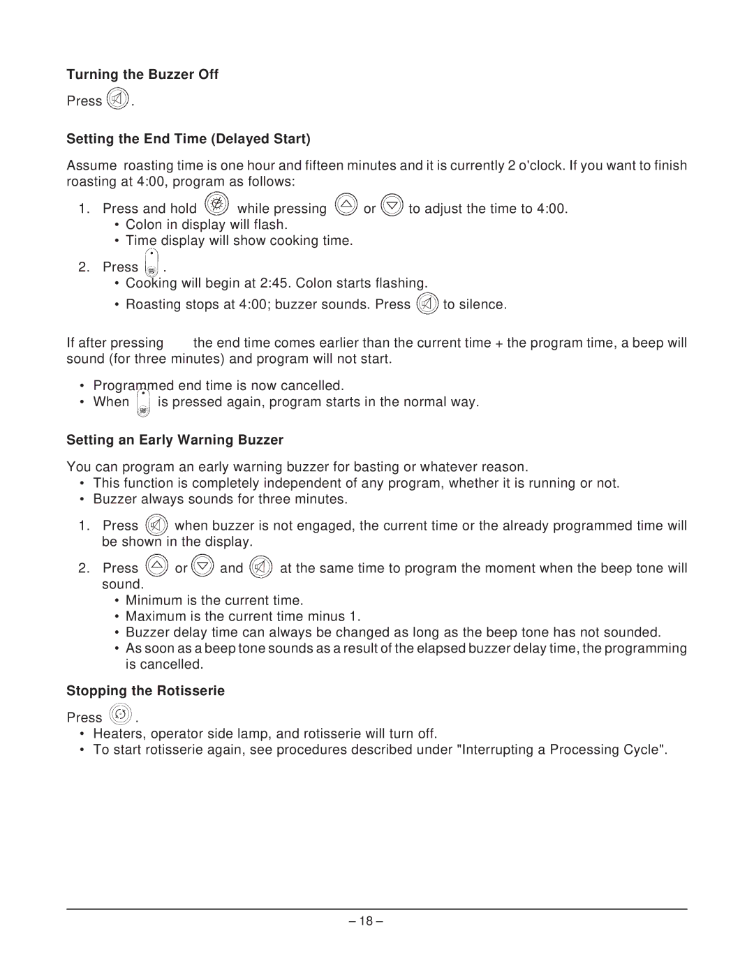 Hobart HR5 manual Turning the Buzzer Off, Setting the End Time Delayed Start, Setting an Early Warning Buzzer 