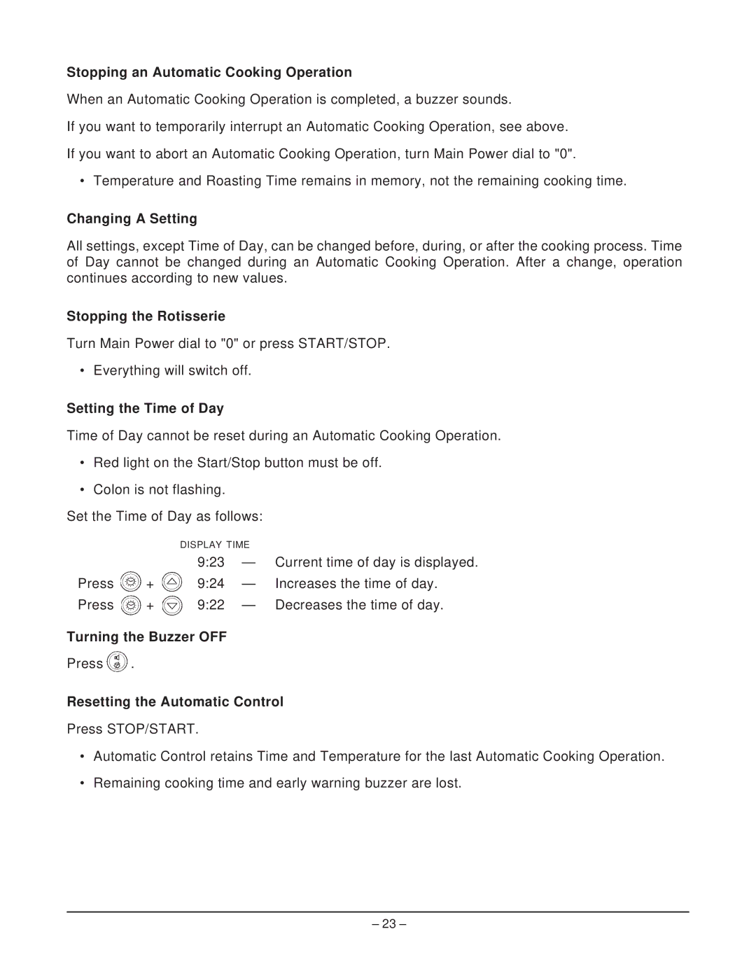 Hobart HR5 manual Stopping an Automatic Cooking Operation, Changing a Setting, Resetting the Automatic Control 