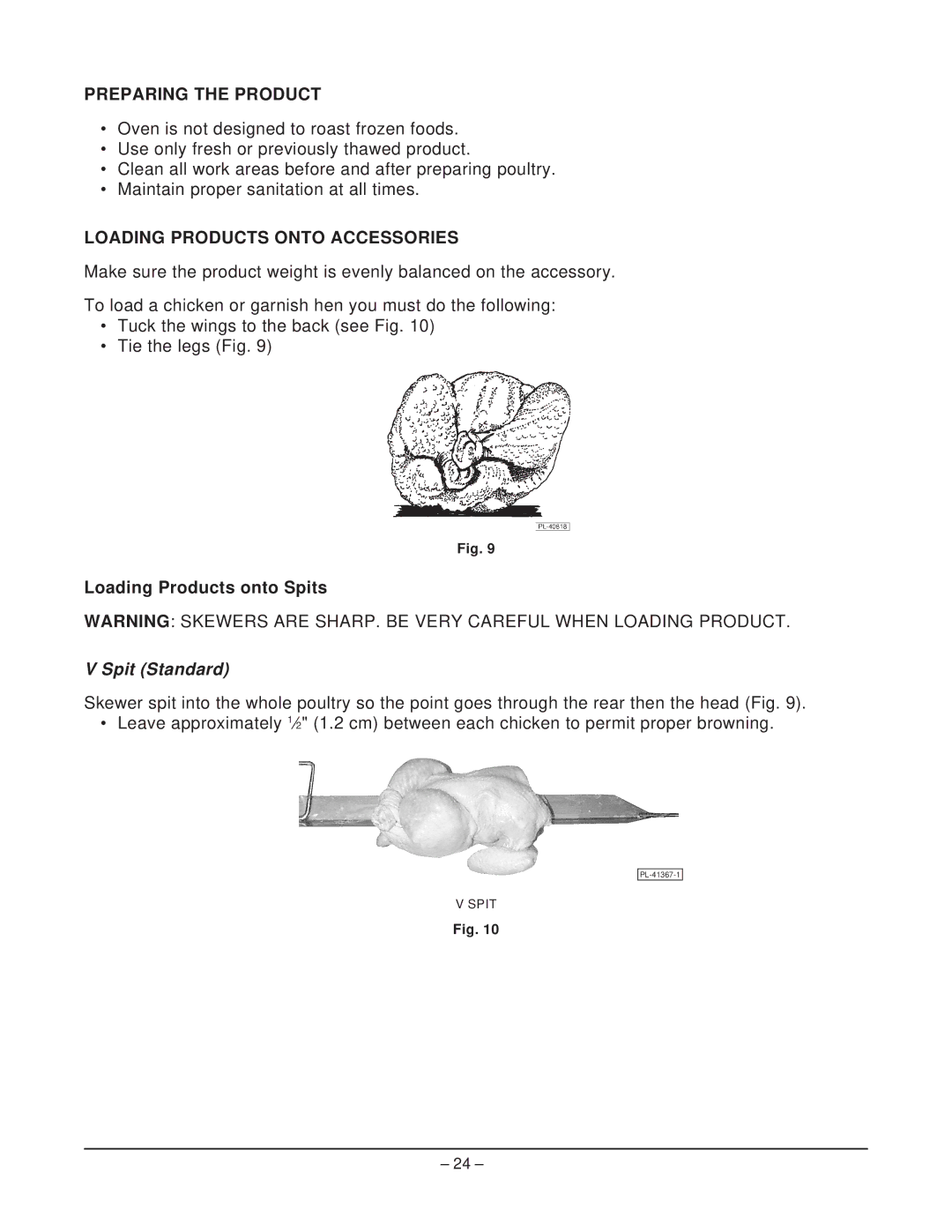 Hobart HR5 manual Preparing the Product, Loading Products Onto Accessories, Loading Products onto Spits 