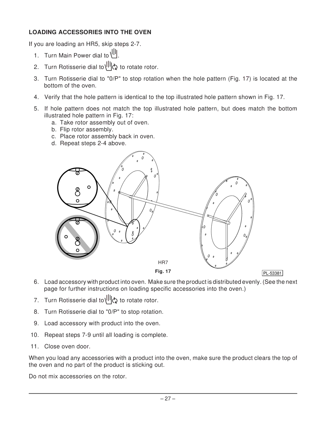 Hobart HR5 manual Loading Accessories Into the Oven 