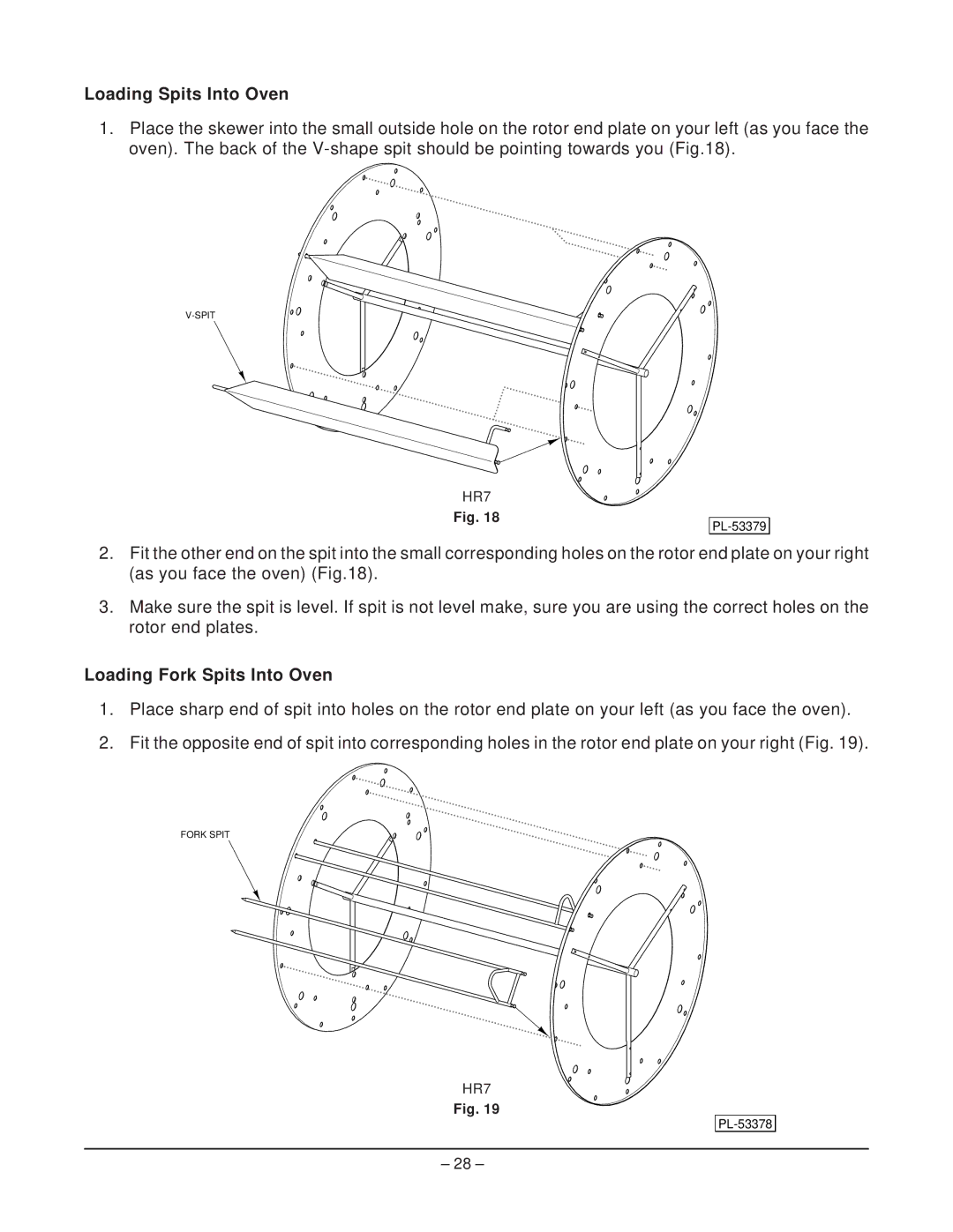 Hobart HR5 manual Loading Spits Into Oven, Loading Fork Spits Into Oven 