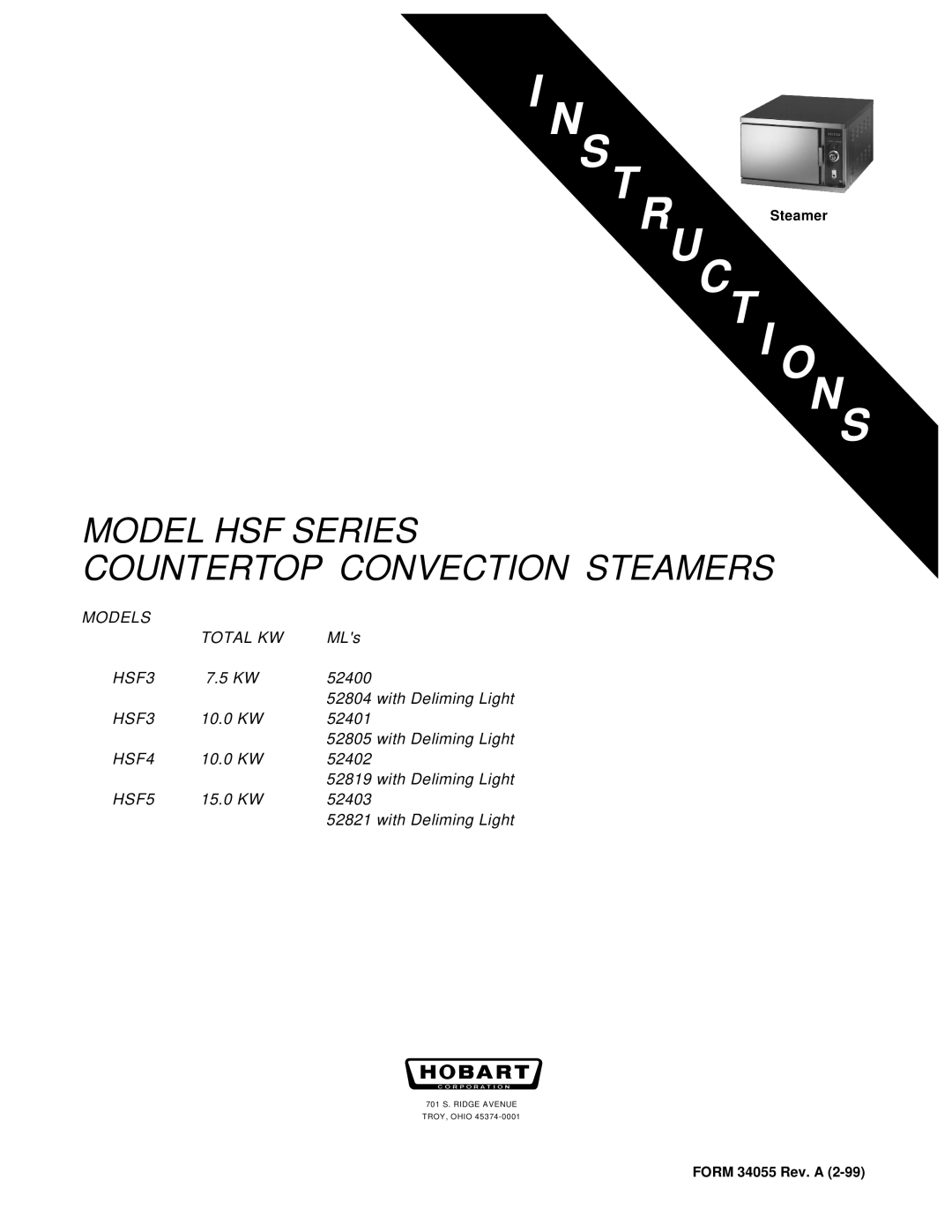 Hobart HSF3 manual Uct 