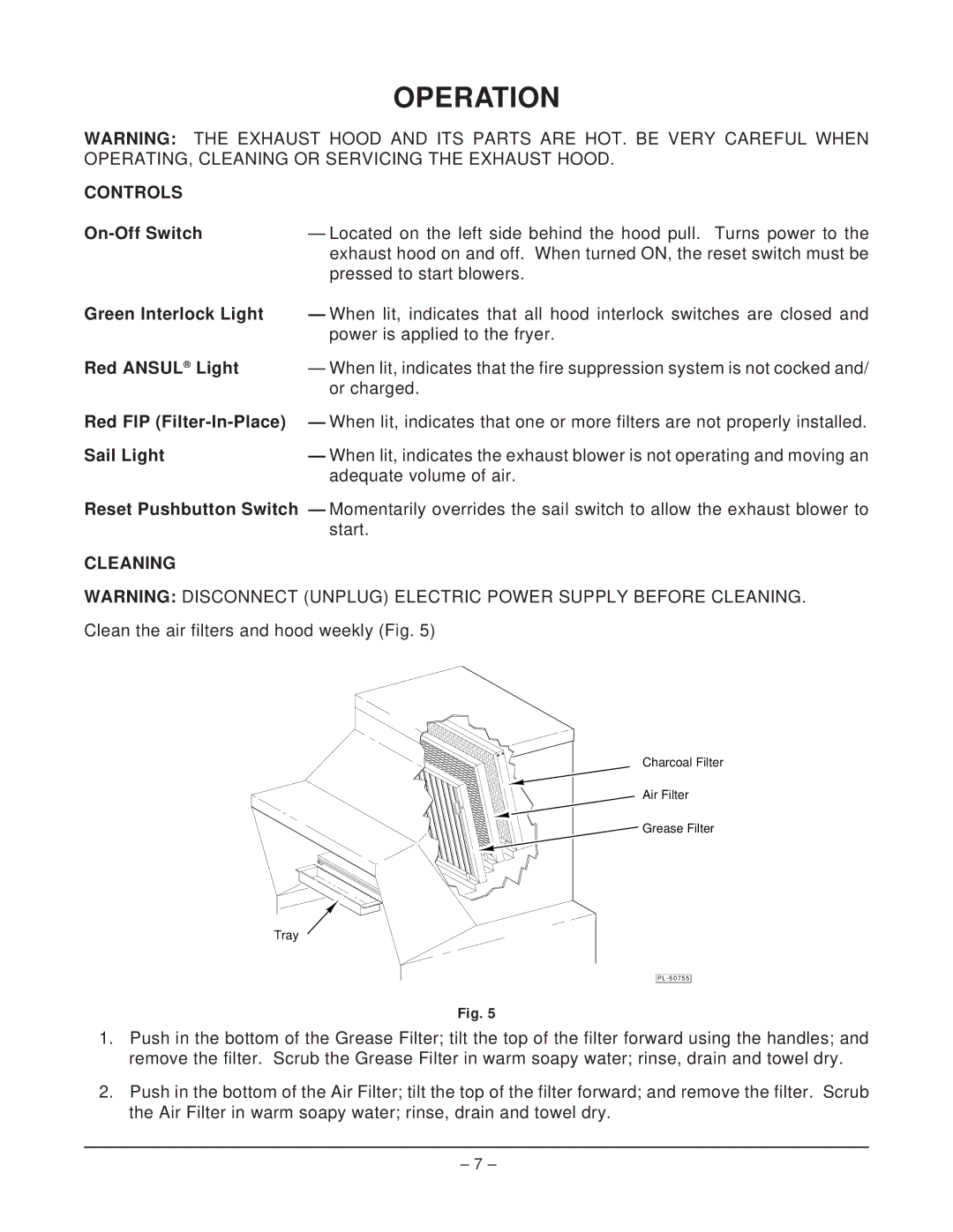 Hobart HVH23 manual Operation, Controls, Cleaning 