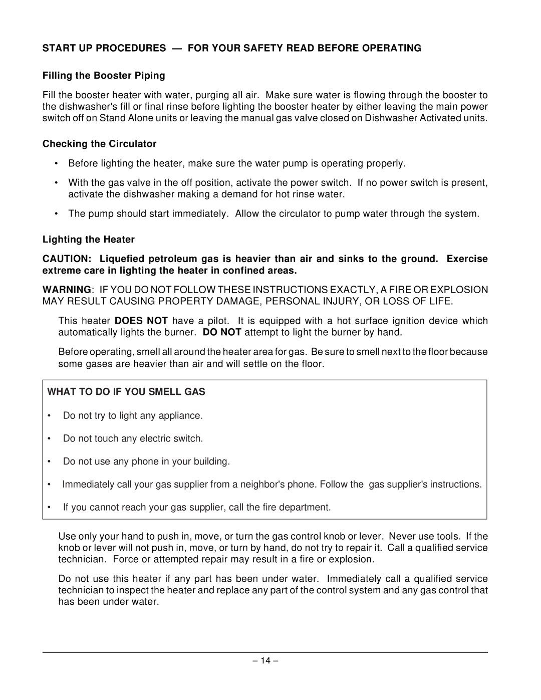 Hobart IB57 ML-110898 manual Start UP Procedures for Your Safety Read Before Operating, What to do if YOU Smell GAS 