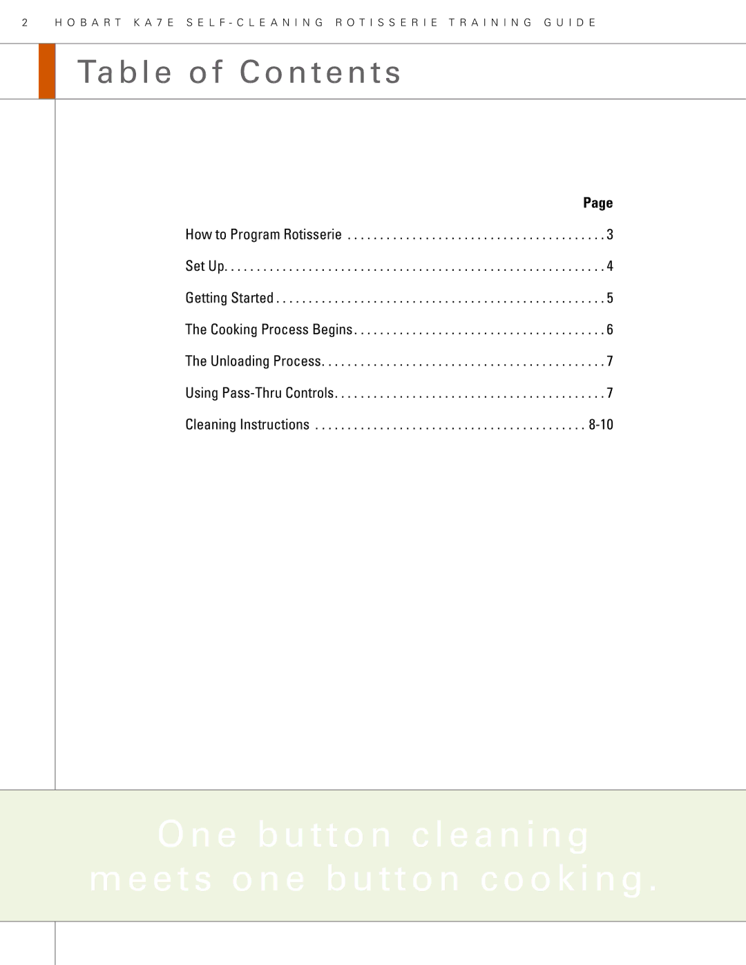 Hobart KA7E manual One button cleaning Meets one button cooking, Table of Contents 