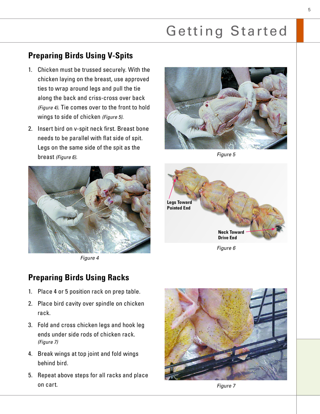 Hobart KA7E manual Getting Started, Preparing Birds Using V-Spits, Preparing Birds Using Racks 