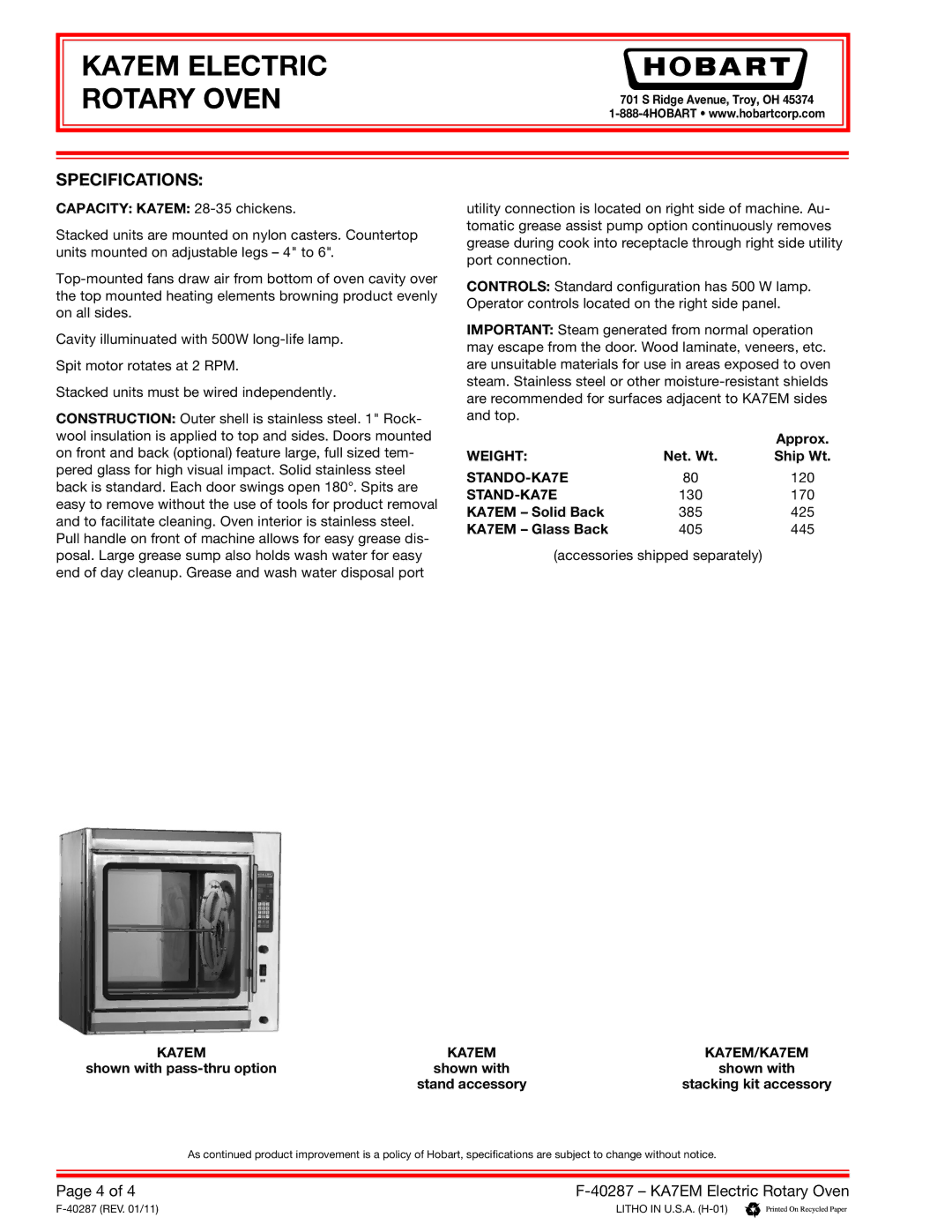 Hobart dimensions Specifications, Weight, STANDO-KA7E, STAND-KA7E, KA7EM KA7EM/KA7EM 