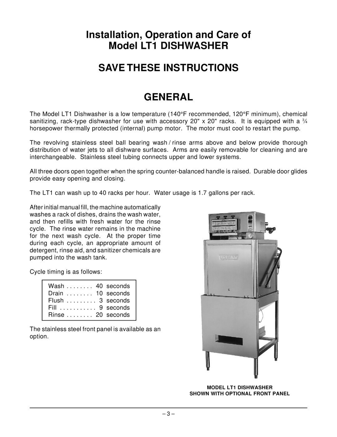 Hobart LT1 ML-104239 manual General 