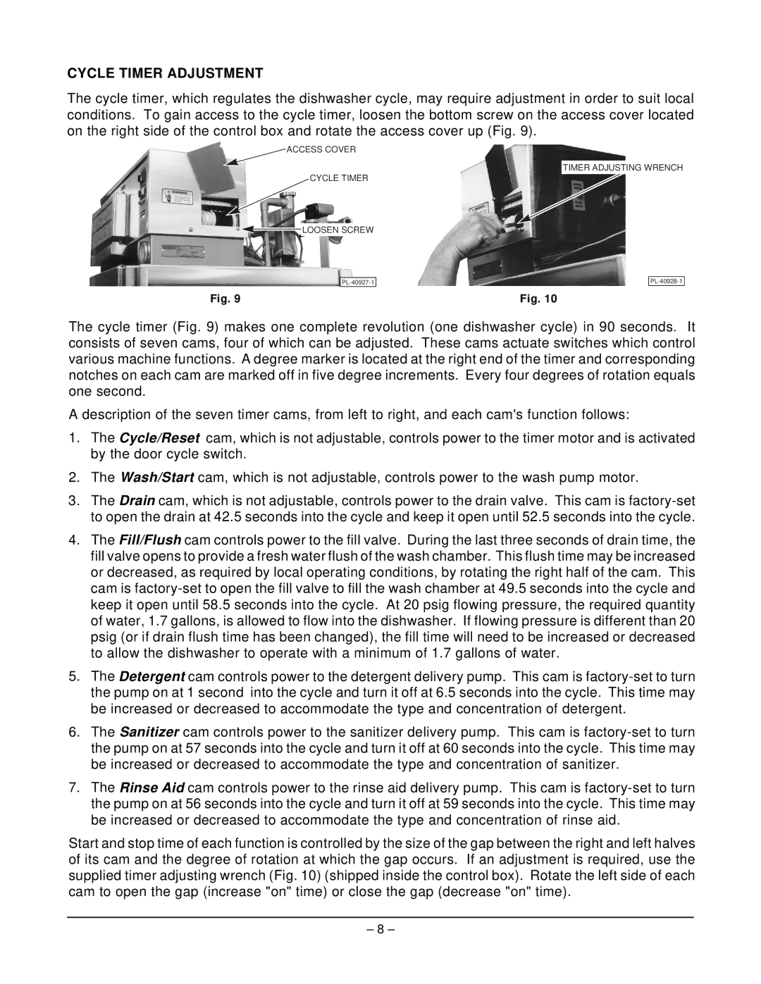 Hobart LT1 ML-104239 manual Cycle Timer Adjustment 