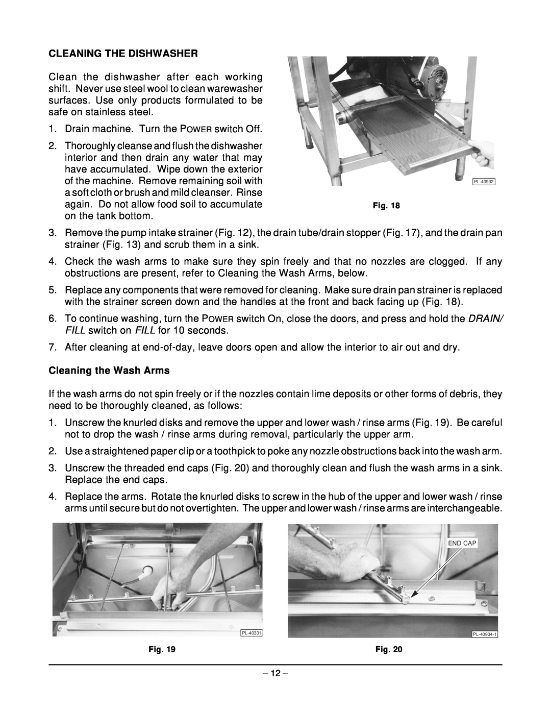 Hobart LT1 ML-104239 manual Cleaning The Dishwasher, Cleaning the Wash Arms 
