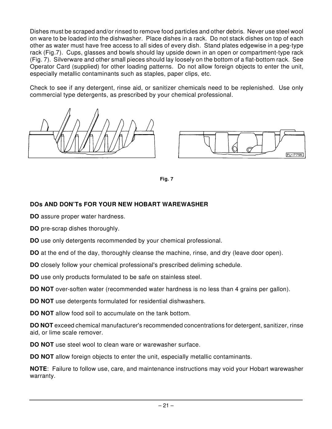 Hobart LX18H, LX18C, LX40C, LX30H, LX30C manual DOs and DON’Ts for Your NEW Hobart Warewasher 