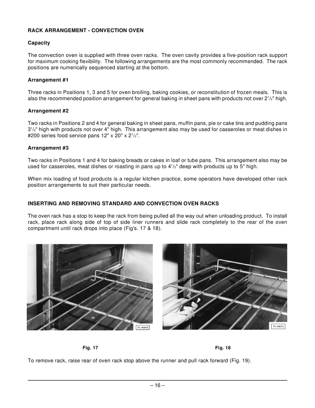 Hobart MGR36C manual Rack Arrangement Convection Oven, Arrangement #1, Arrangement #2, Arrangement #3 