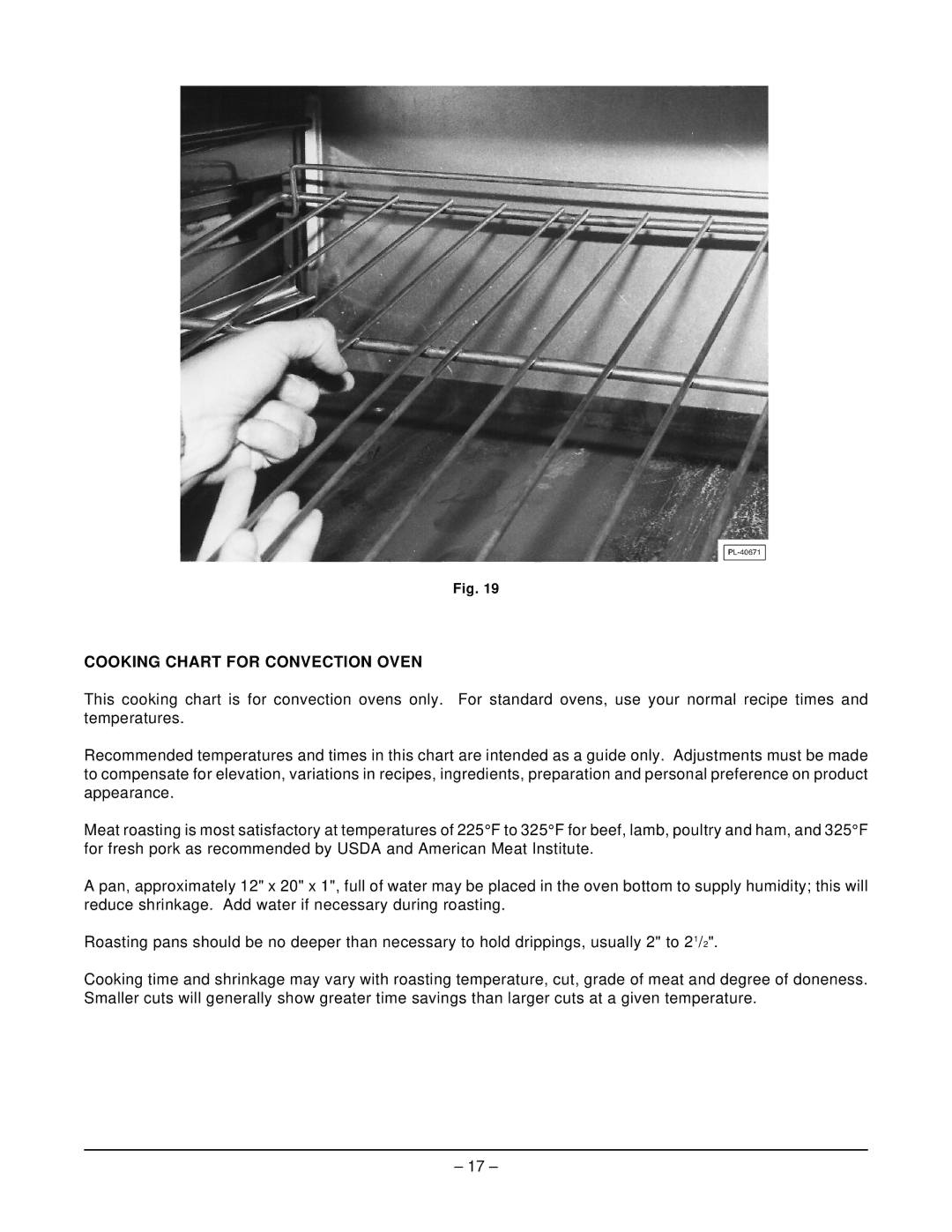 Hobart MGR36C manual Cooking Chart for Convection Oven 