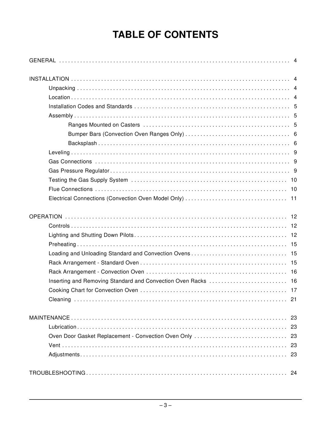 Hobart MGR36C manual Table of Contents 