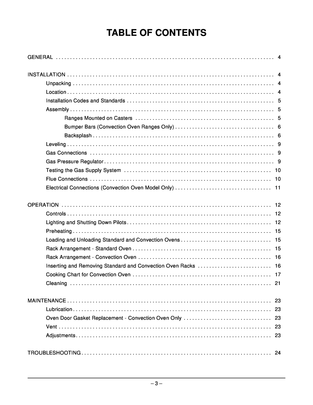 Hobart MGR36C manual Table Of Contents 