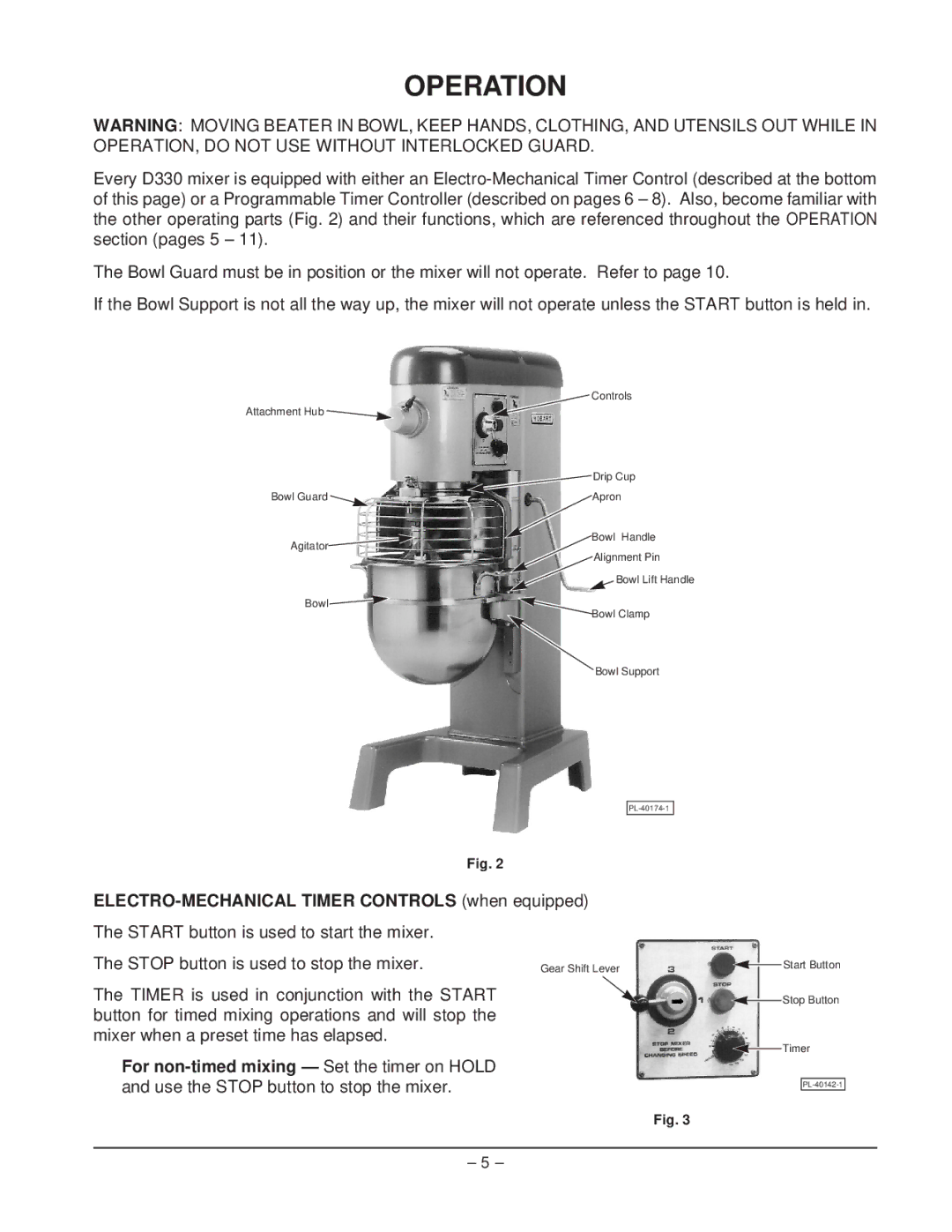 Hobart ML - 104481 manual Operation, ELECTRO-MECHANICAL Timer Controls when equipped 