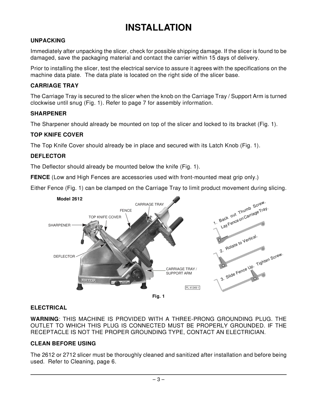 Hobart ML-104822 manual Installation 