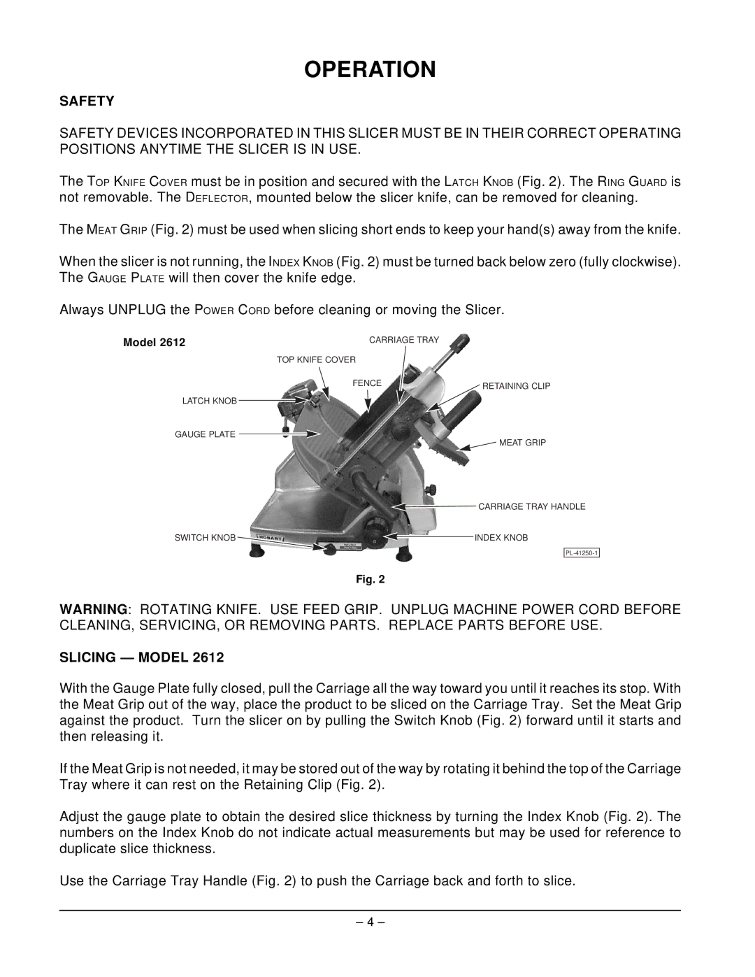 Hobart ML-104822 manual Operation, Safety, Slicing Model 