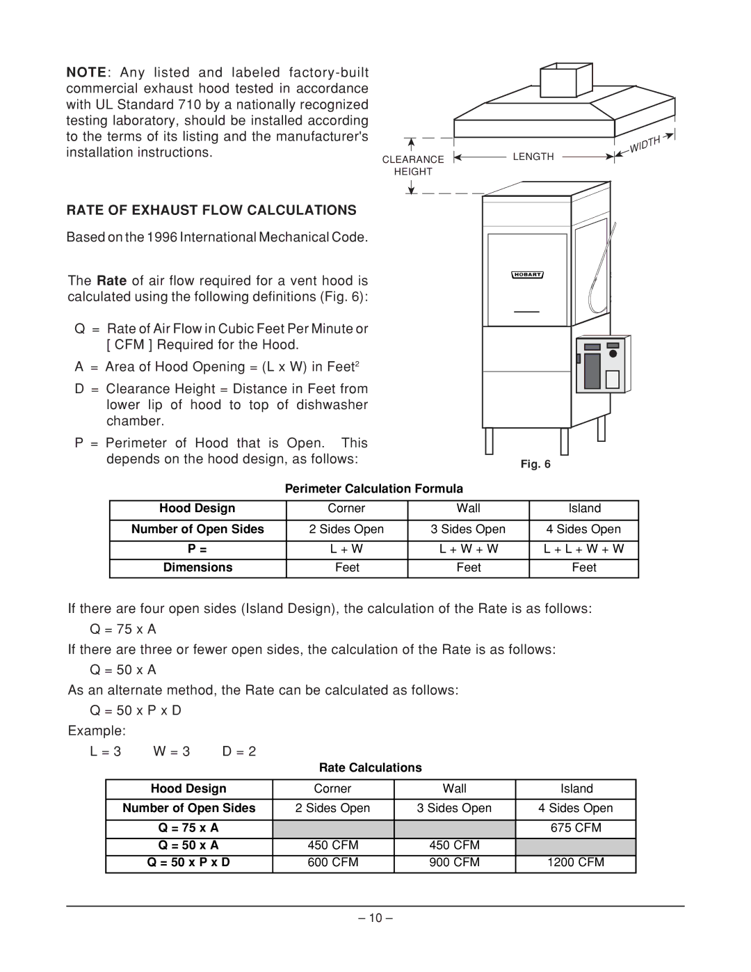 Hobart AM14TC, ML-110975, ML-110973, AM14F, ML-110974 manual Rate of Exhaust Flow Calculations 