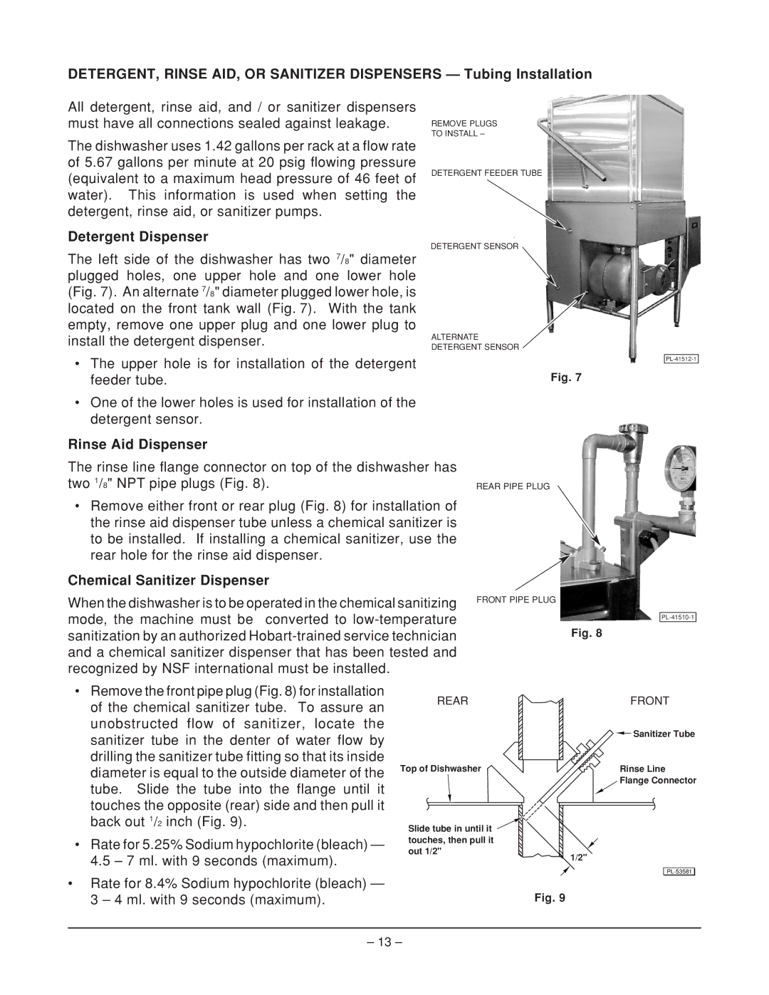 Hobart ML-110973, ML-110975, AM14F, AM14TC manual Detergent Dispenser, Rinse Aid Dispenser, Chemical Sanitizer Dispenser 