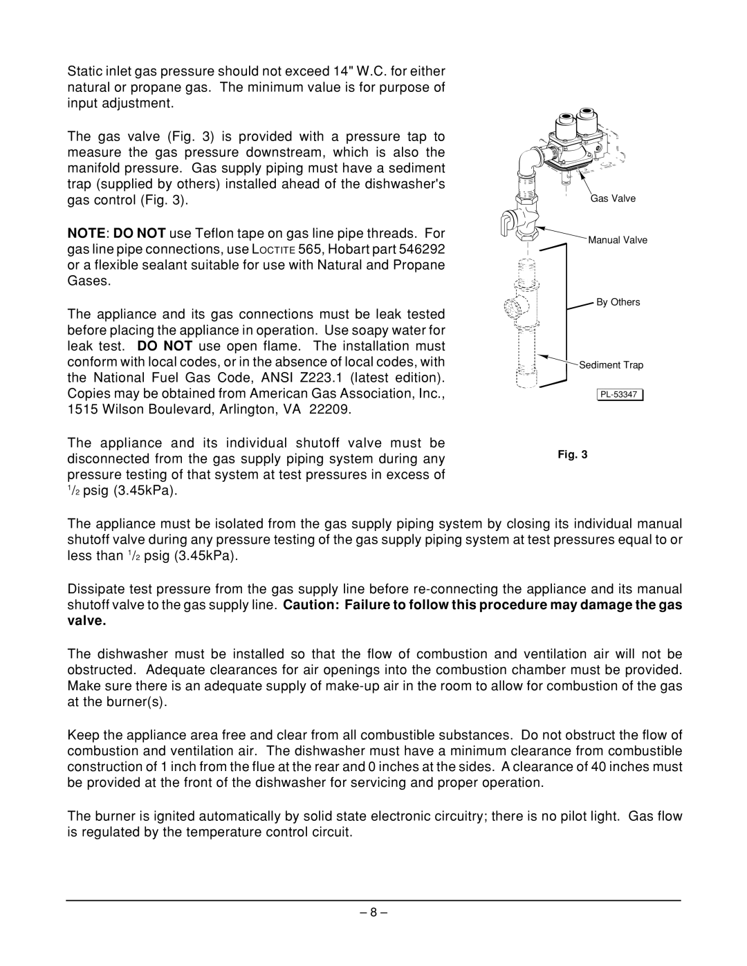 Hobart AM14F, ML-110975, ML-110973, AM14TC, ML-110974 manual Gas Valve Manual Valve By Others Sediment Trap 