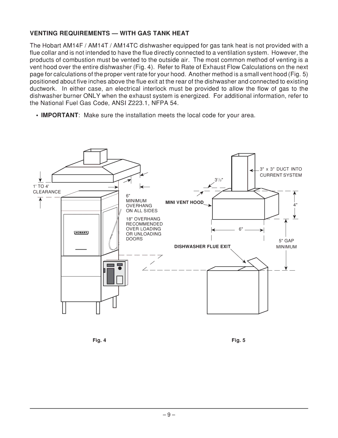 Hobart ML-110975, ML-110973, AM14F, AM14TC, ML-110974 manual Venting Requirements with GAS Tank Heat 