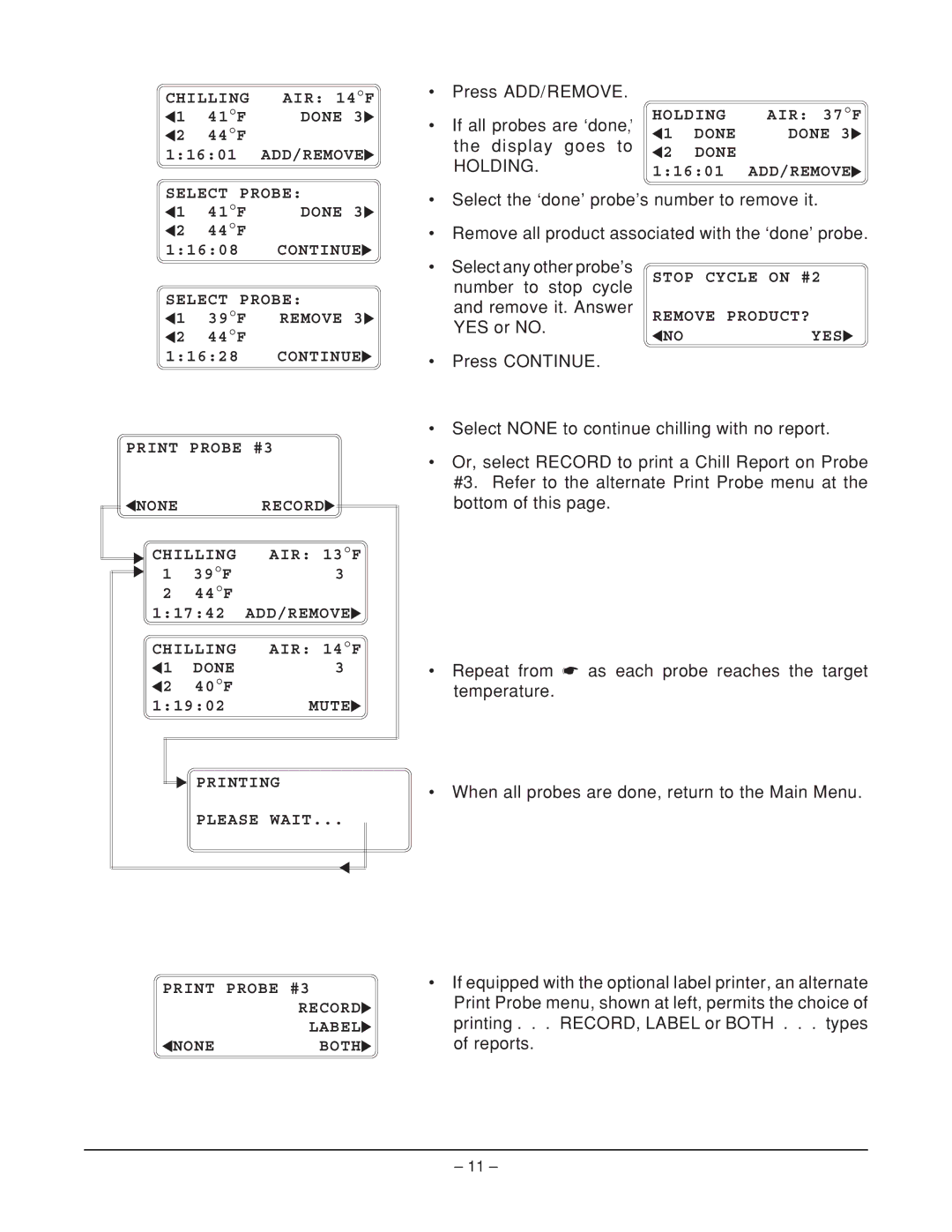 Hobart HQC90, ML-124068, HQCF45, ML-124066, ML-124067 manual If all probes are ‘done,’, Display goes to, Holding 