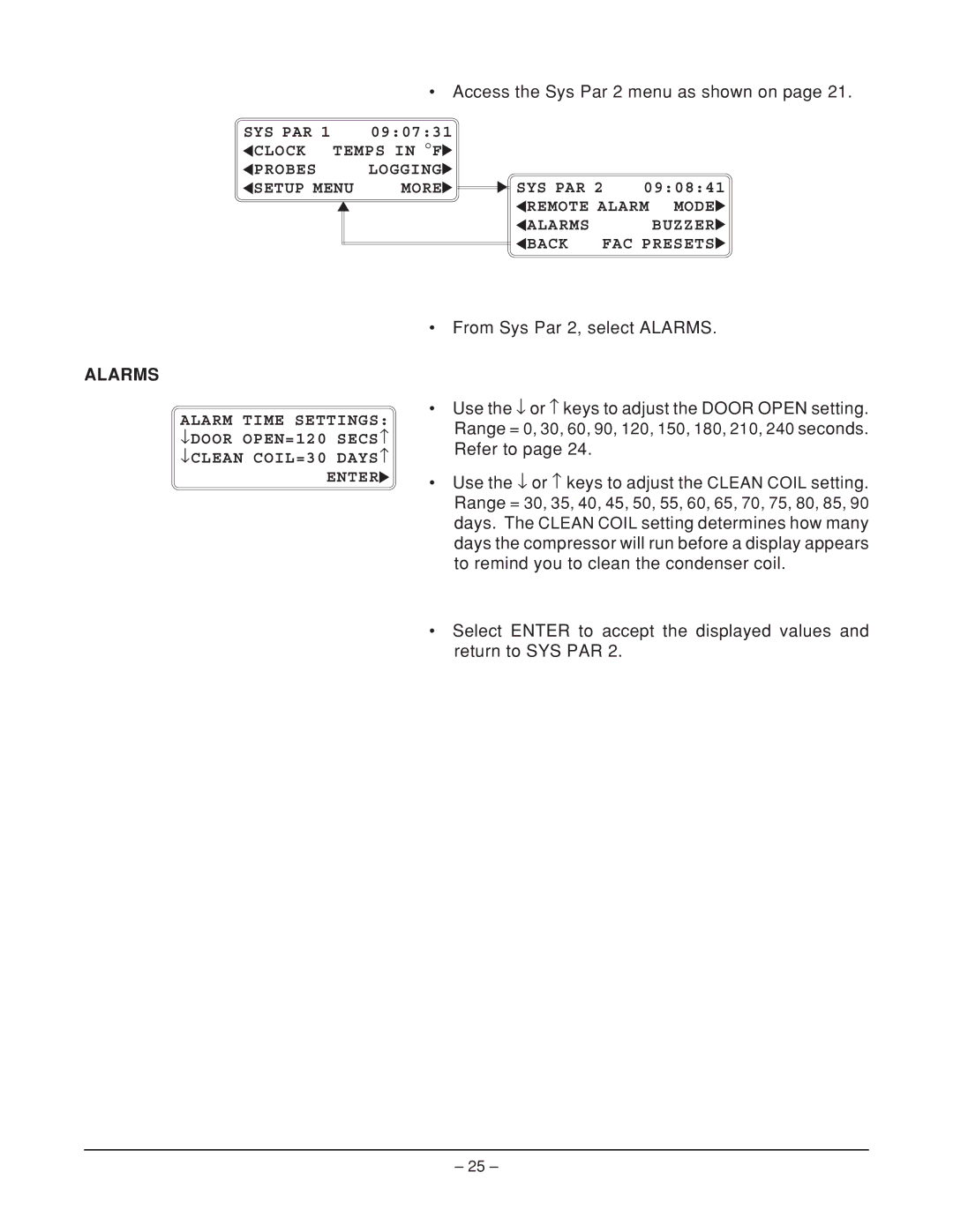 Hobart ML-124068, HQC90, HQCF45, ML-124066, ML-124067 manual From Sys Par 2, select Alarms 