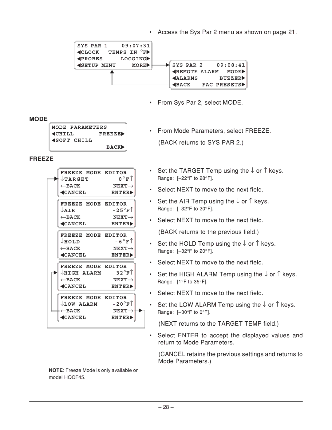 Hobart ML-124066, ML-124068, HQC90, HQCF45, ML-124067 manual Freeze 