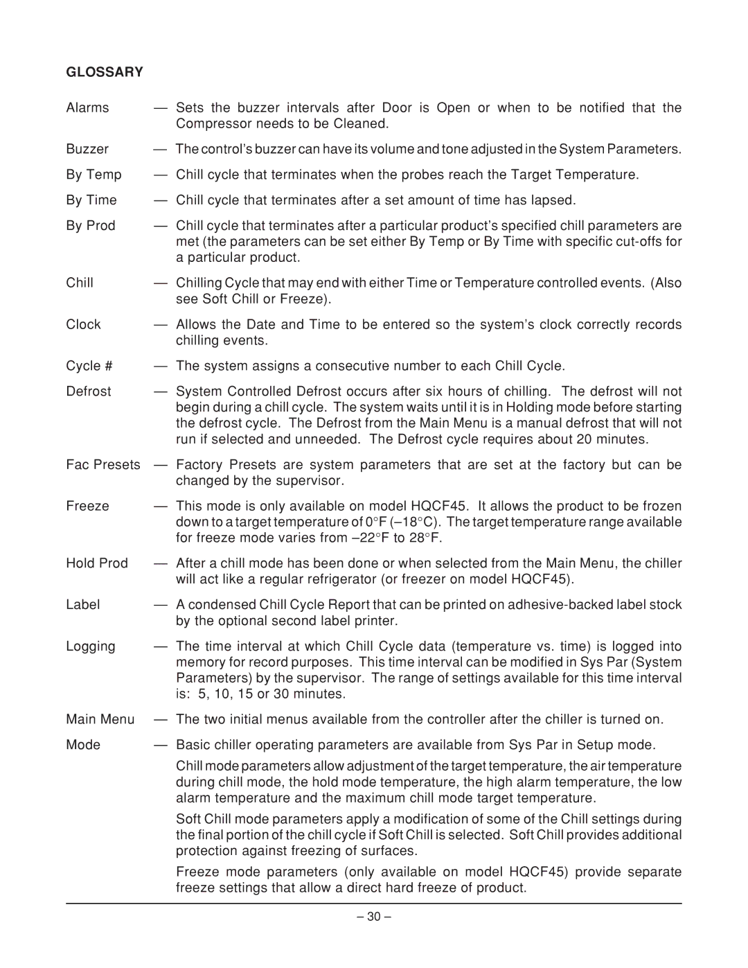 Hobart ML-124068, HQC90, HQCF45, ML-124066, ML-124067 manual Glossary 