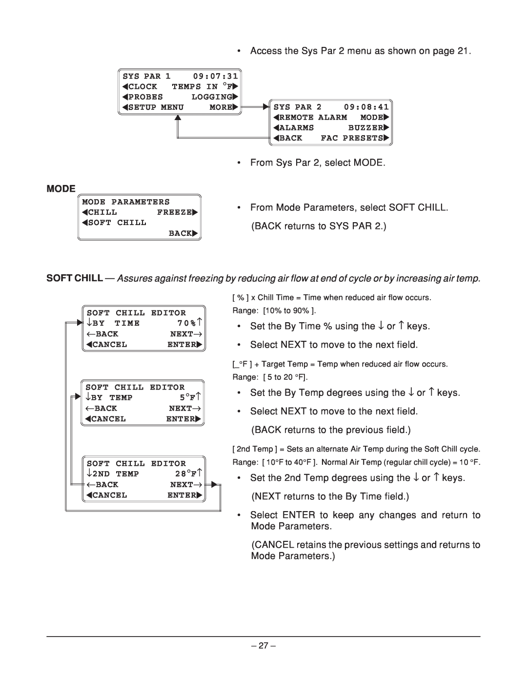 Hobart HQCF45, ML-124068, HQC90, ML-124066, ML-124067 manual Access the Sys Par 2 menu as shown on page, Mode 