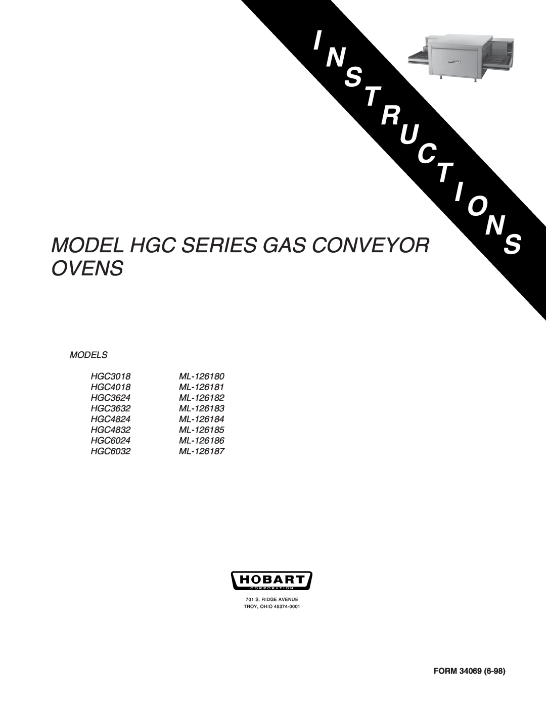 Hobart HGC4832, HGC6024, HGC6032 manual Model Hgc Series Gas Conveyor Ovens, MODELS HGC3018ML-126180 HGC4018ML-126181, Form 