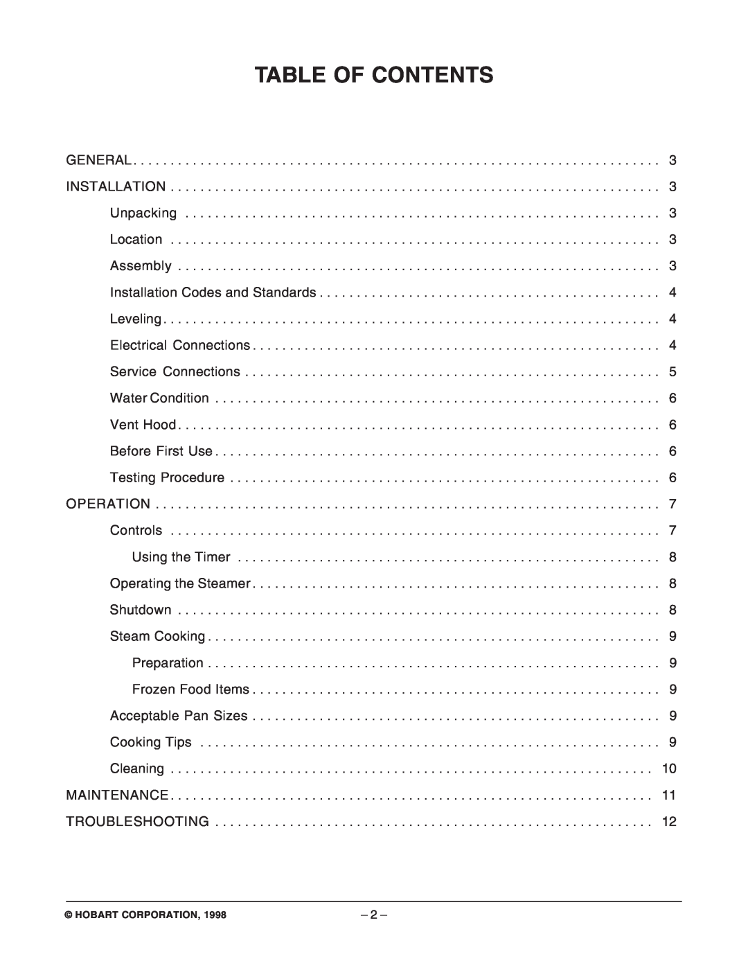 Hobart ML-126826, HPX3 manual Table Of Contents 