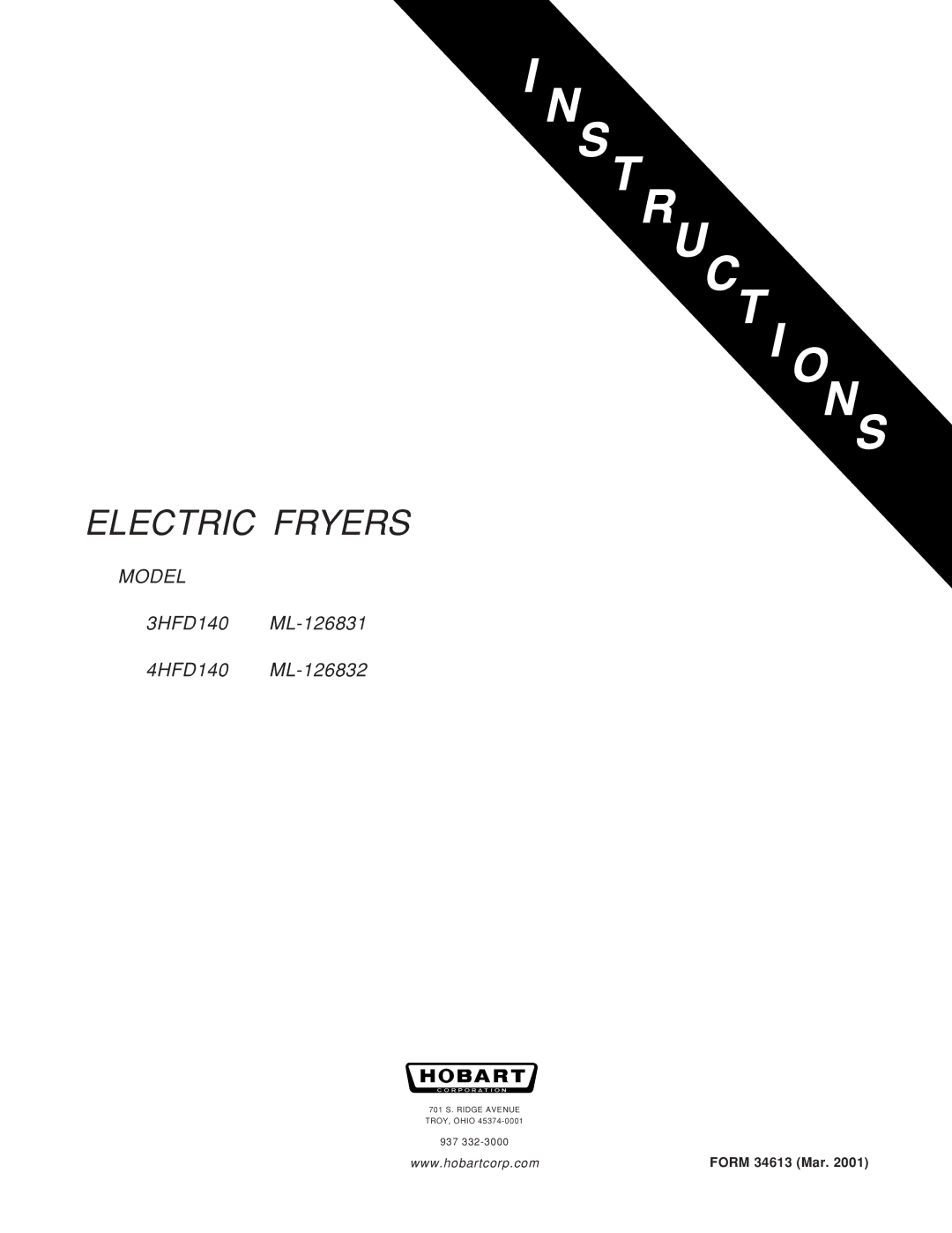 Hobart ML-126831, ML-126832, 3HFD140, 4HFD140 manual Electric Fryers 