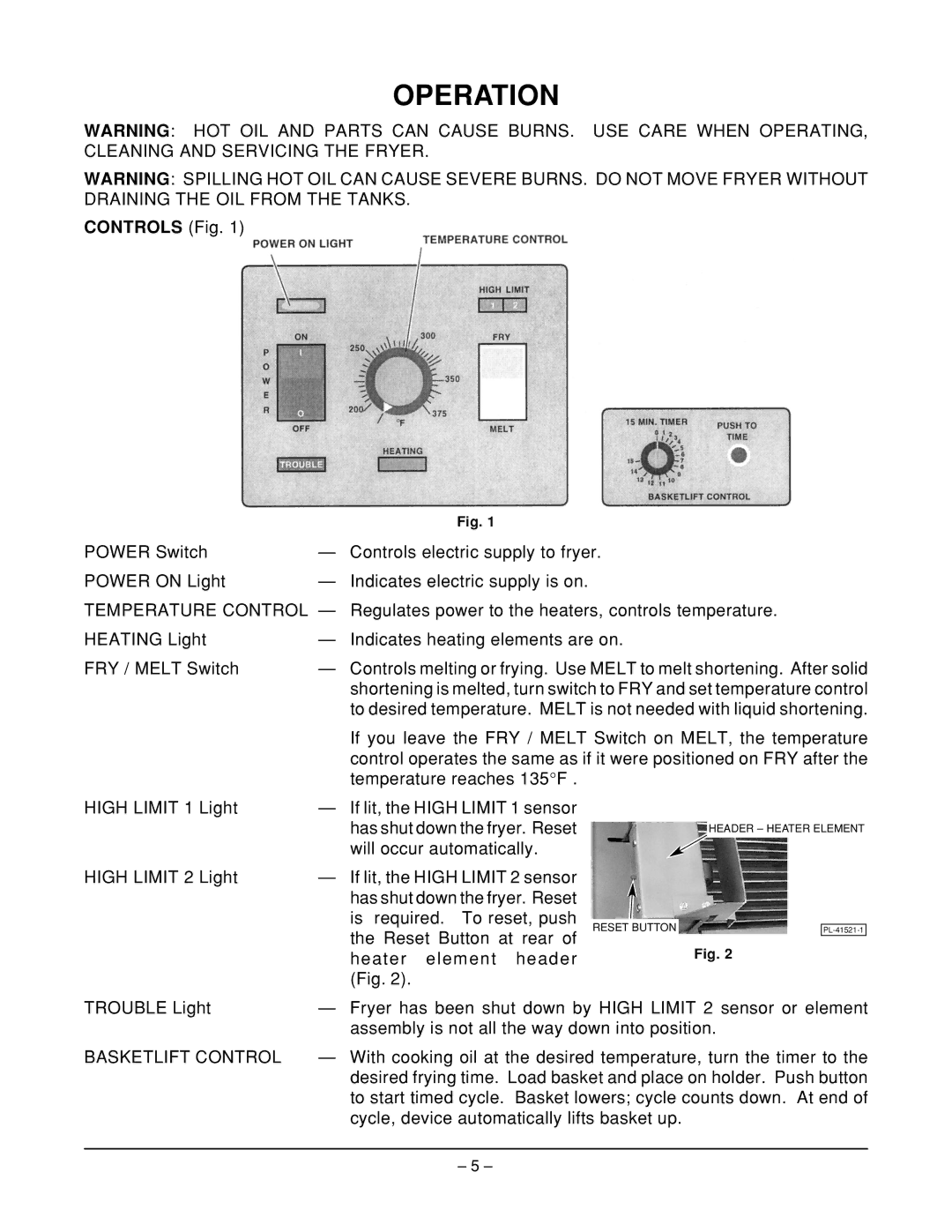 Hobart ML-126831, ML-126832, 3HFD140, 4HFD140 manual Operation, Controls Fig 