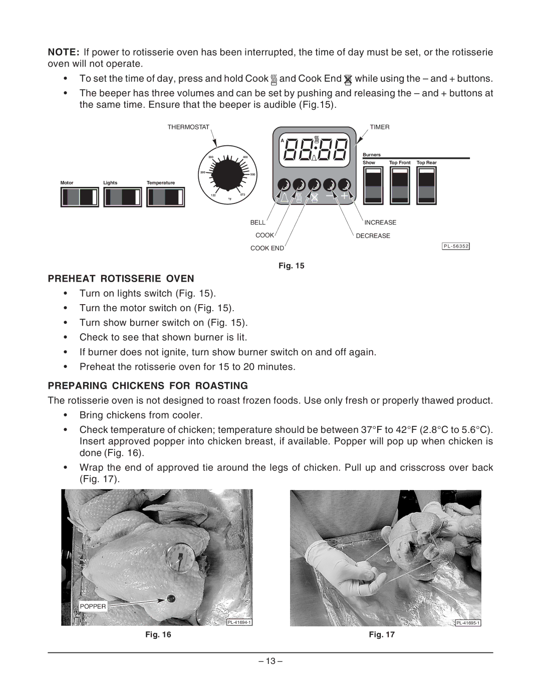 Hobart ML-132055 manual Preheat Rotisserie Oven, Preparing Chickens for Roasting 