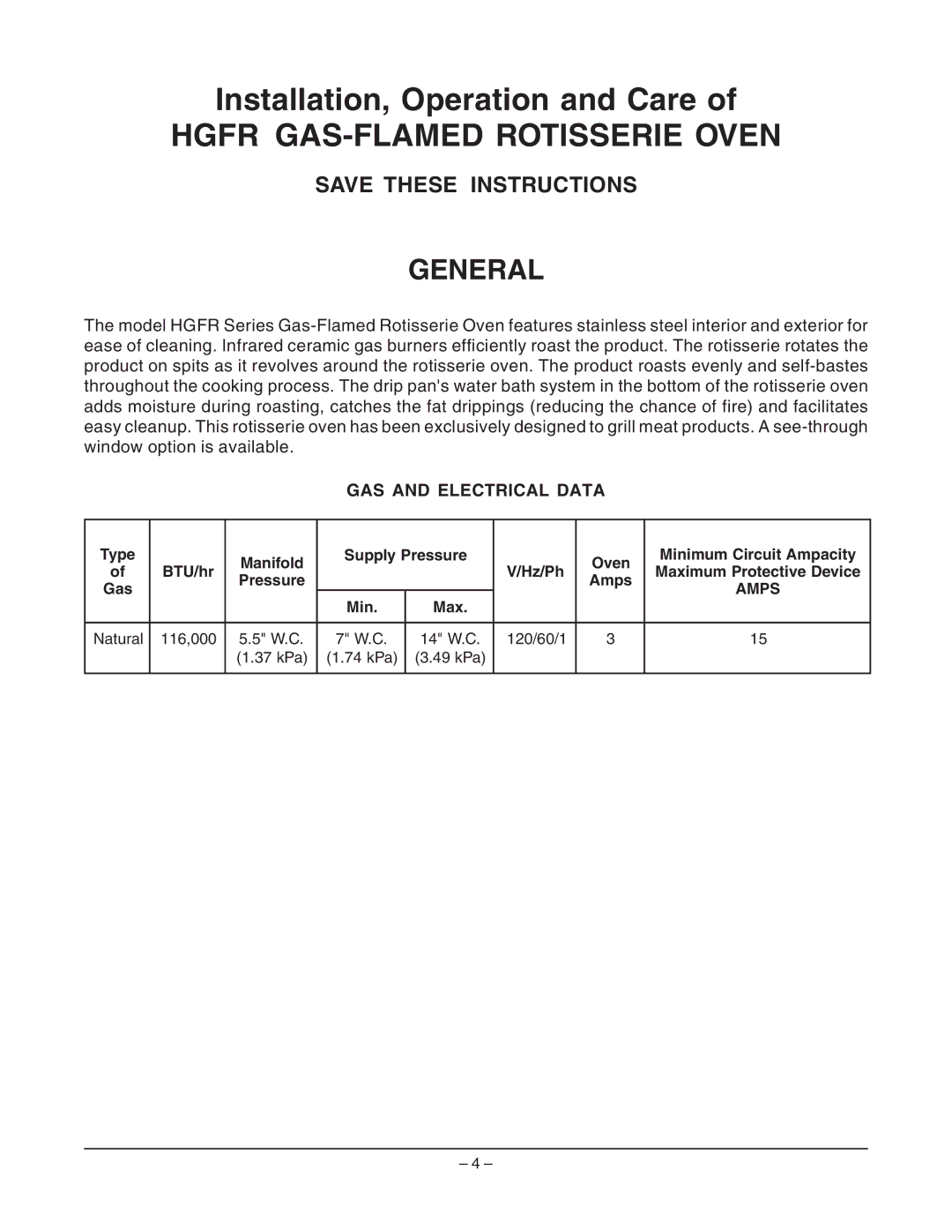 Hobart ML-132055 manual General, GAS and Electrical Data 