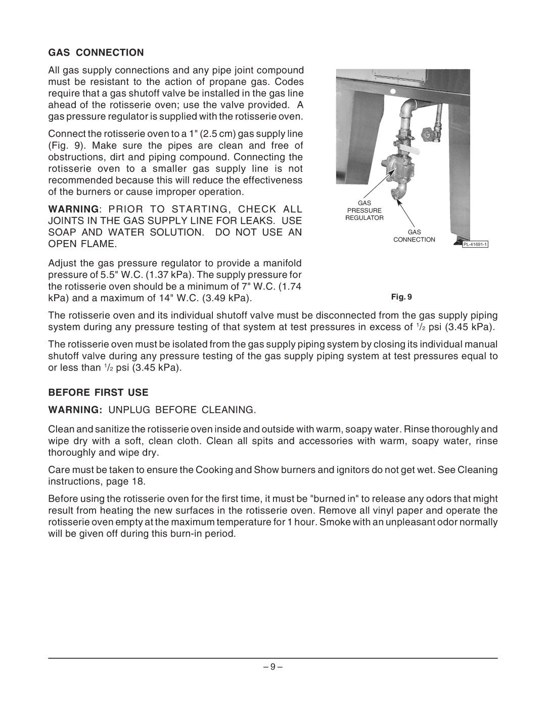 Hobart ML-132055 manual GAS Connection, Before First USE 