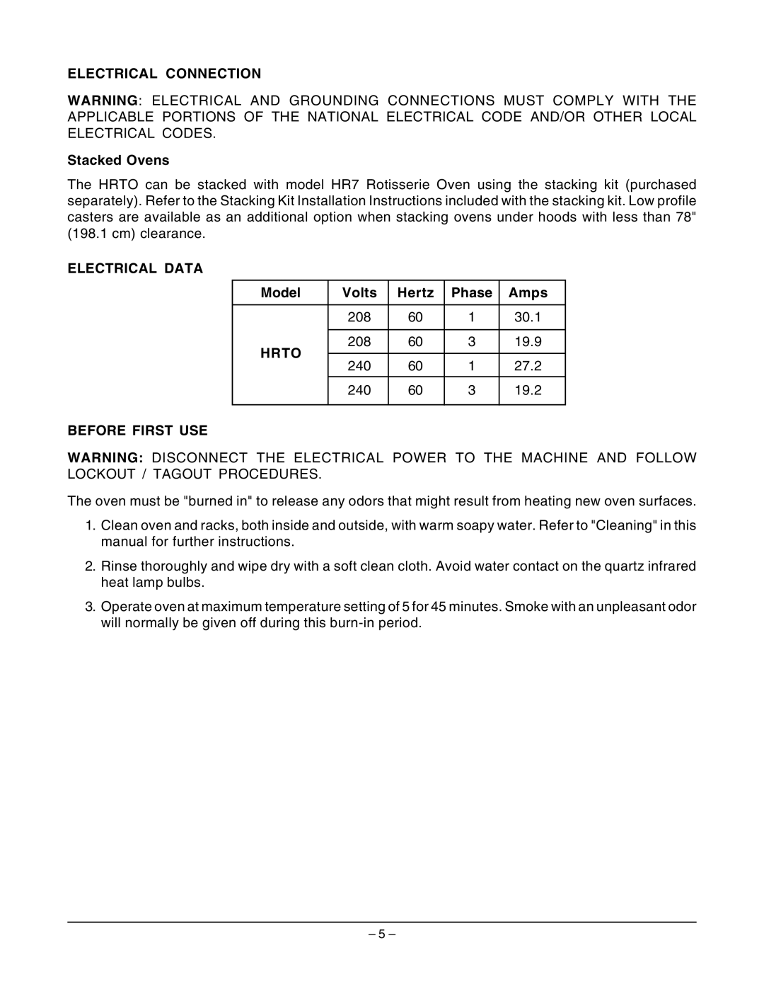 Hobart ML-132064 manual Electrical Connection, Electrical Data, Hrto, Before First USE 