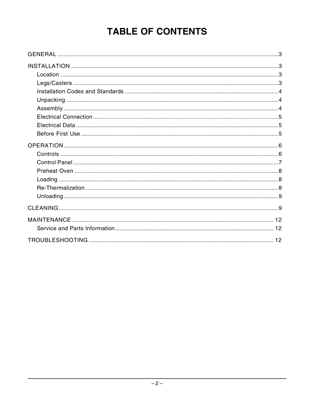 Hobart ML-132064 manual Table Of Contents 