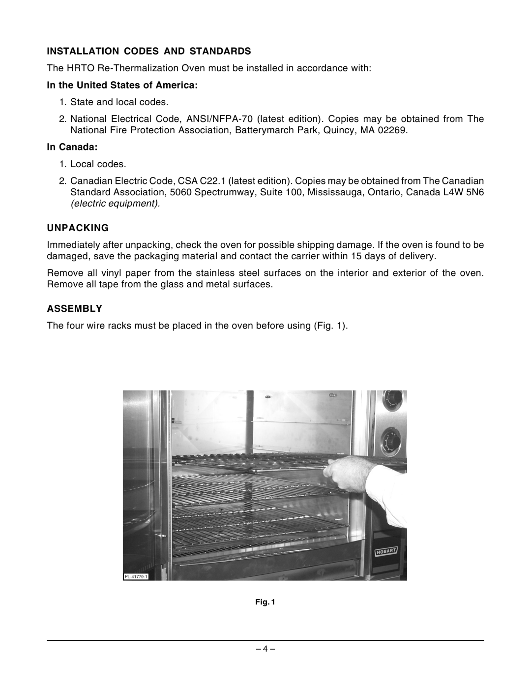 Hobart ML-132064 manual Installation Codes And Standards, In the United States of America, In Canada, Unpacking, Assembly 