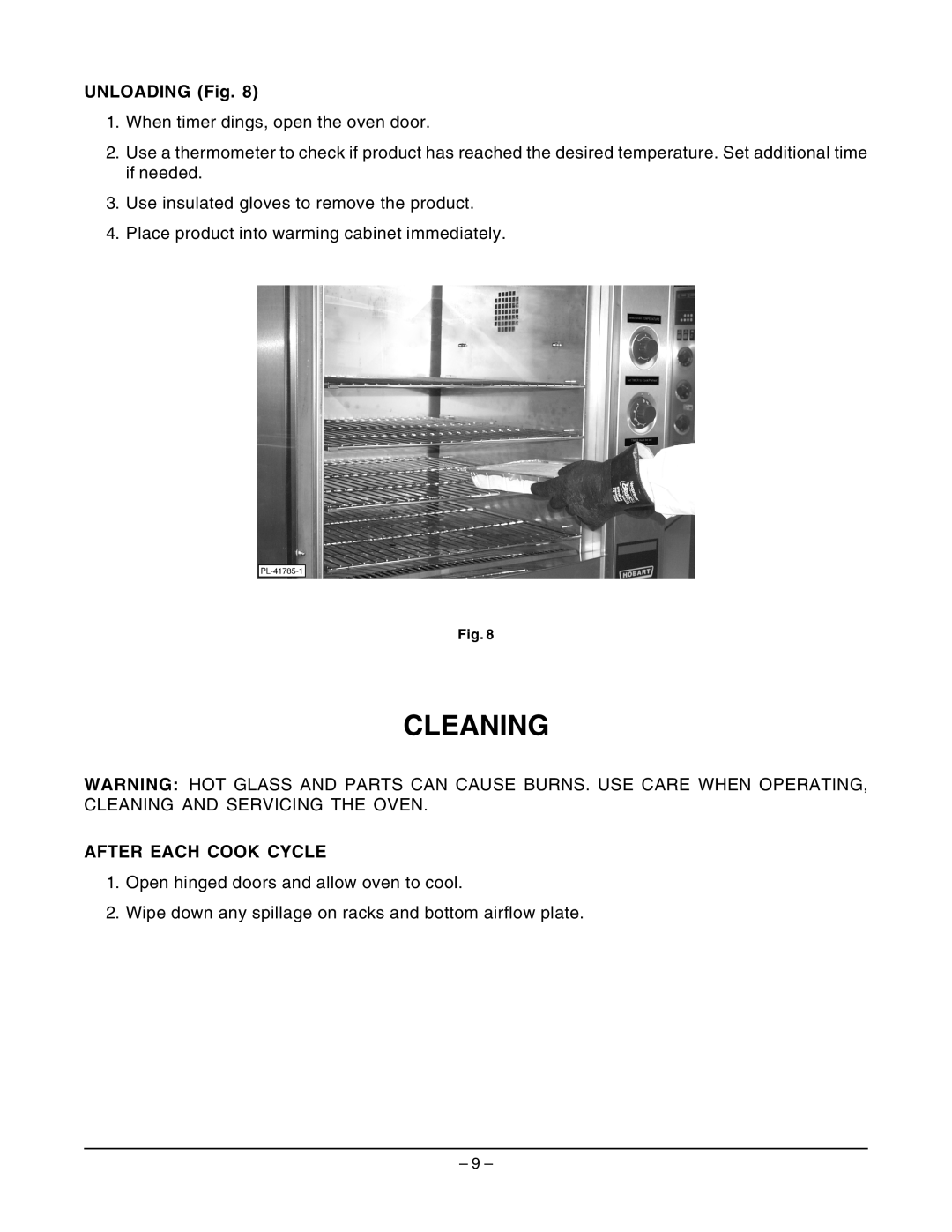 Hobart ML-132064 manual Cleaning, UNLOADING Fig, After Each Cook Cycle 