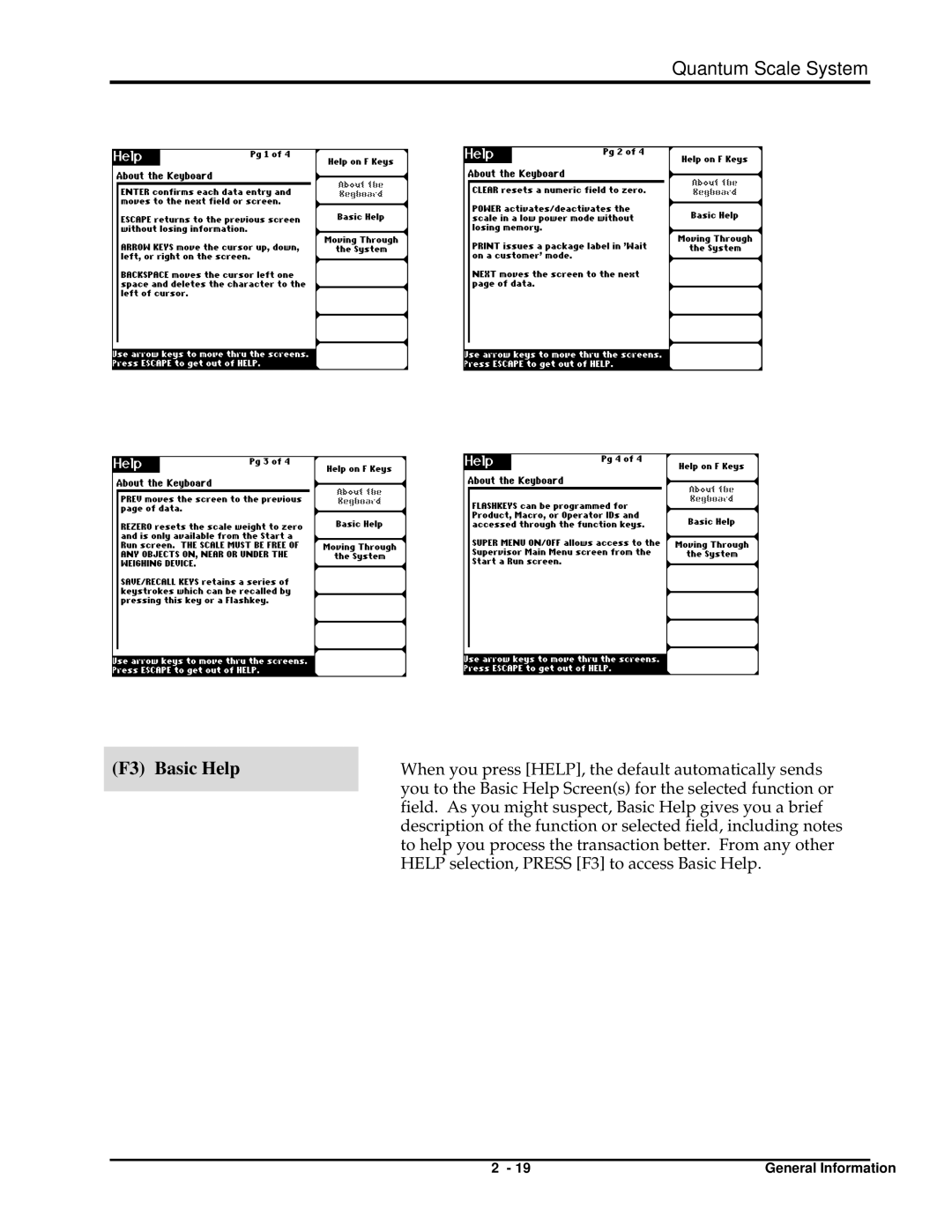 Hobart ML-29035, ML-29191, ML-29048, ML-29044, ML-29188, ML-29039, ML-29037, ML-29032 manual F3 Basic Help 